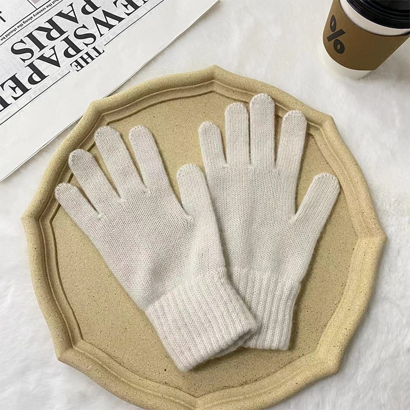 Solid na kulay mainit na lana polyester knit guwantes